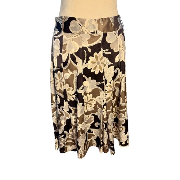 Silk Midi Skirt A-Line Size 6/8 Floral Gray Black Artsy - Picture 2 of 8
